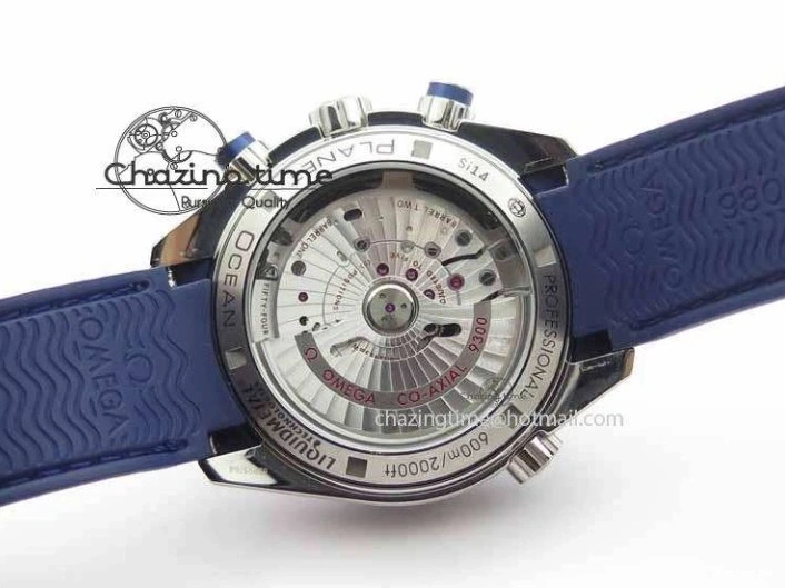 0508 Chic Planet Ocean Master Chrono 45mm SS OM 1:1 Best Edition Blue Dial On Blue Rubber Strap A 8172